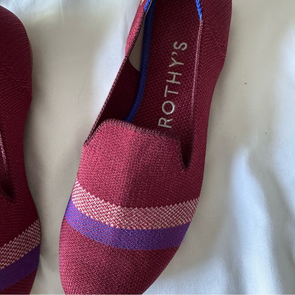 Rothy’s The Loafer Burgundy Garnet Reflective Stripe Flat Shoes - Picture 4 of 7